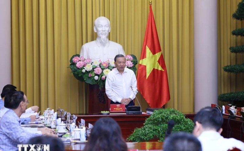 Ủy viên Bộ Chính trị, Chủ tịch nước Tô Lâm - Trưởng Ban Chỉ đạo Cải cách tư pháp Trung ương - chủ trì cuộc họp. Ảnh: TTXVN