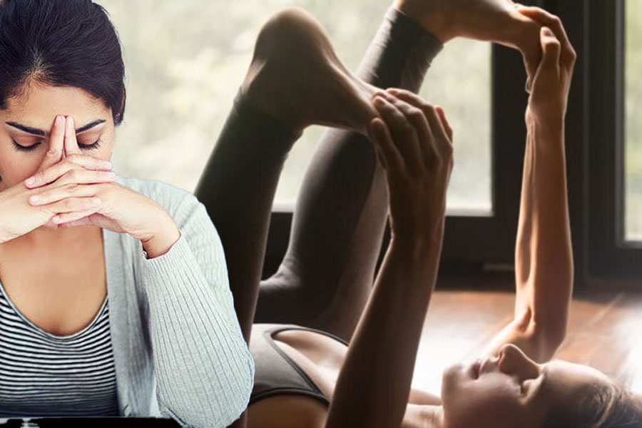 Lợi ích và cách thực hiện tư thế ananda balasana trong yoga. Đồ hoạ: Thiện Nhân