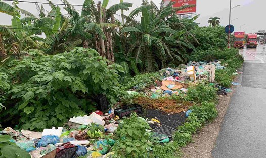 Bãi rác ngay gần trạm thu phí trên quốc lộ 10 đoạn qua huyện Tiên Lãng, Hải Phòng. Ảnh: Thiên Hà