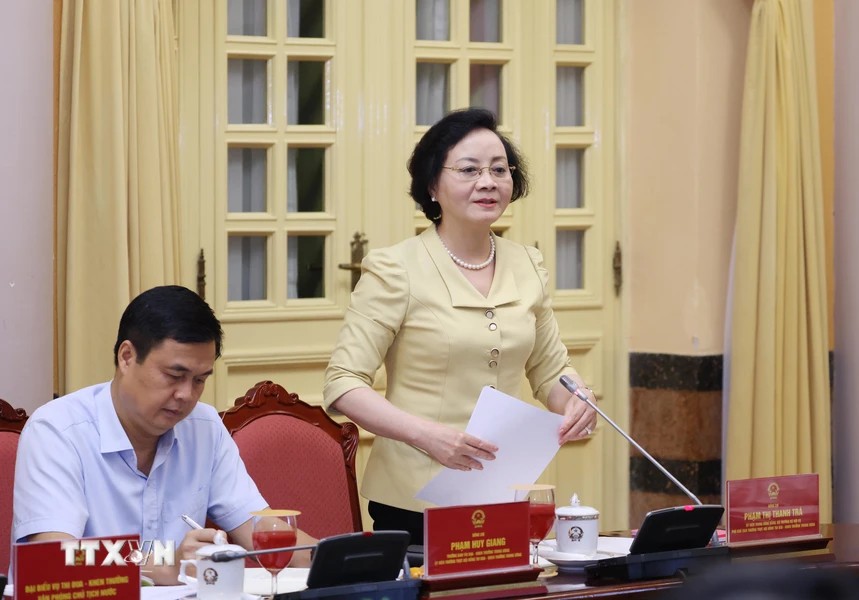 Minister of Home Affairs Pham Thi Thanh Tra spoke at the working session. Photo: Lam Khanh/TTXVN