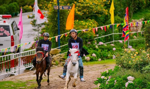 Mùa giải “Vó ngựa trên mây” lần thứ 6 được tổ chức tại Sa Pa đưa du khách sống lại nét văn hóa bản địa đặc sắc từ hàng trăm năm trước, bên cung đường đua rợp sắc hoa hồng. Ảnh: Phạm Quỳnh