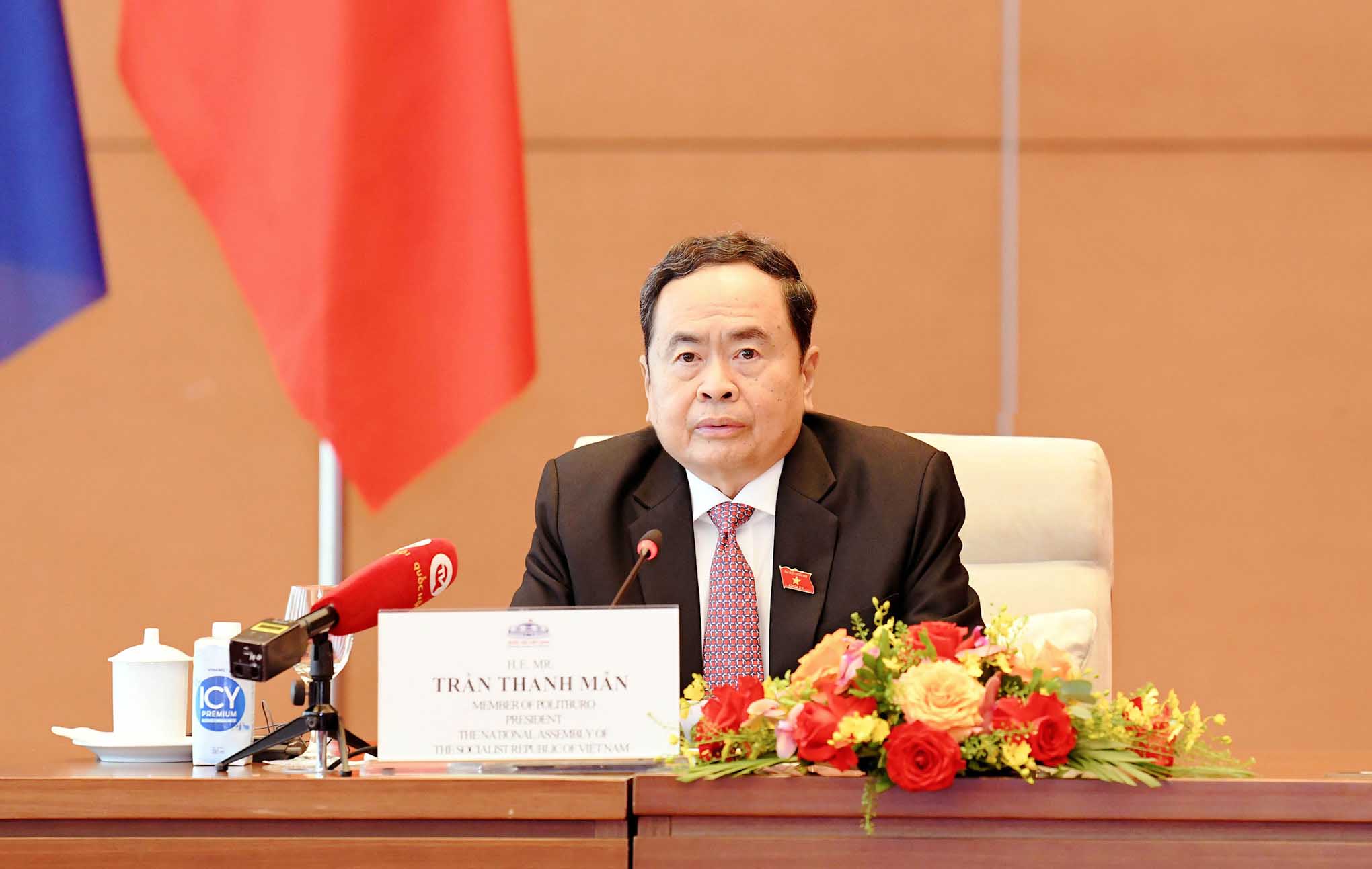 Chủ tịch Quốc hội Trần Thanh Mẫn phát biểu tại cuộc tiếp. Ảnh: Lâm Hiển 