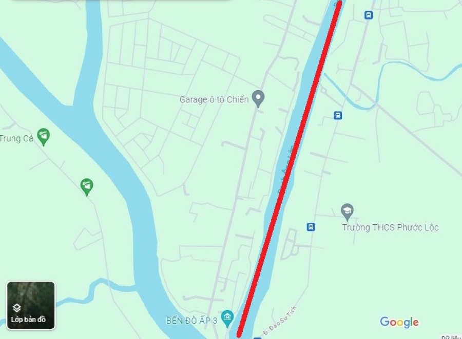 Sở GTVT thông báo hạn chế lưu thông đường thủy nội địa trên rạch Ông Lớn 2 - sông Phước Kiểng - Mương Chuối. Ảnh minh họa: Google map