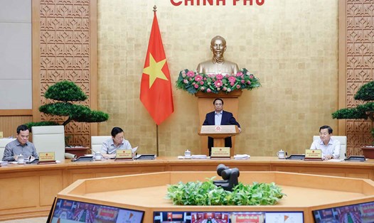 Thủ tướng Chính phủ Phạm Minh Chính phát biểu tại phiên họp Chính phủ thường kỳ tháng 6 và hội nghị Chính phủ với các địa phương. Ảnh: VGP