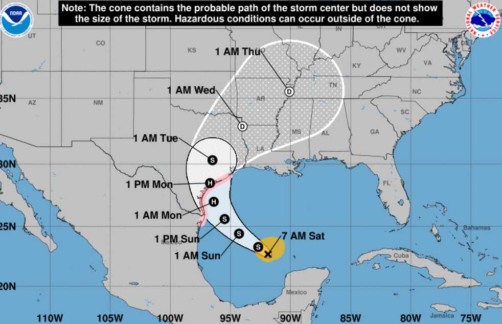 Dự báo đường đi của bão Beryl. Ảnh: NHC/NOAA