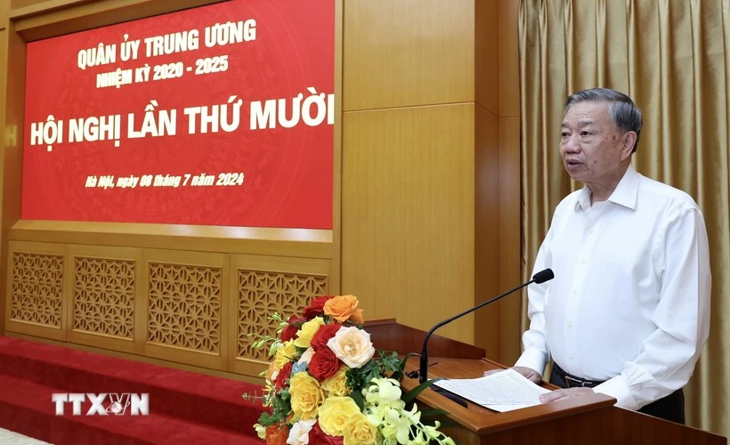 Chủ tịch nước Tô Lâm phát biểu tại Hội nghị Quân ủy Trung ương lần thứ mười. Ảnh: TTXVN