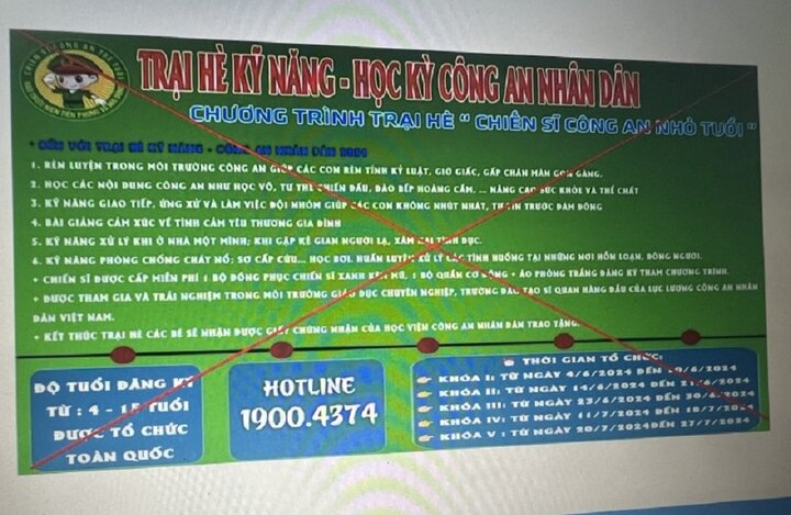 Công an cảnh báo các thông tin lừa đảo liên quan trại hè cho thiếu nhi. Ảnh: Công an tỉnh Hà Nam. 