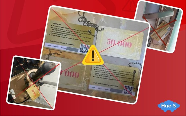 Các đối tượng lừa đảo thông qua thẻ chứa mã QR treo trên xe, cửa nhà. Ảnh: Hue-S