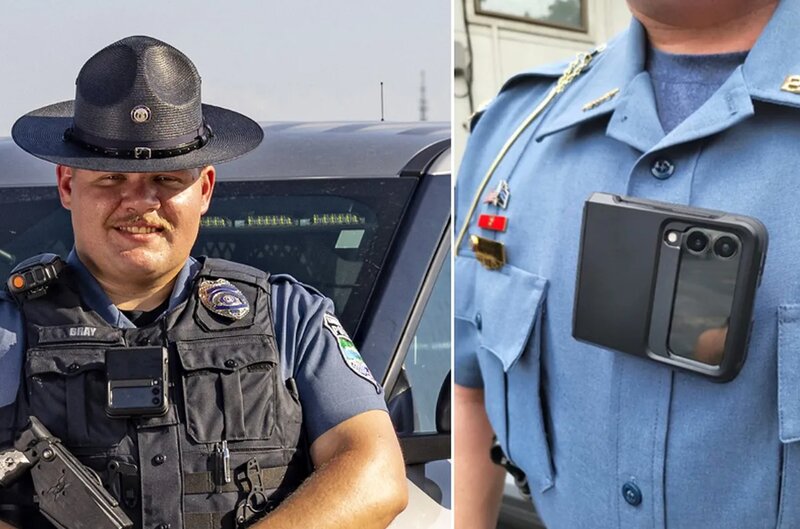 Samsung đang quảng bá Galaxy Z Flip như một lựa chọn cho camera đeo người của cảnh sát. Ảnh: Samsung
