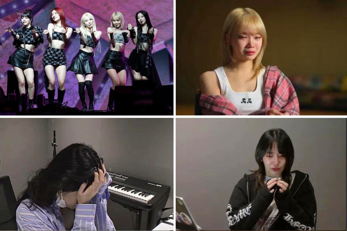 Các thành viên LE SSERAFIM khóc trong phim tài liệu mới. Ảnh: Naver