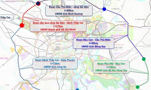 Hướng tuyến Vành đai 4 theo quy hoạch. Ảnh: Sở GTVT TPHCM