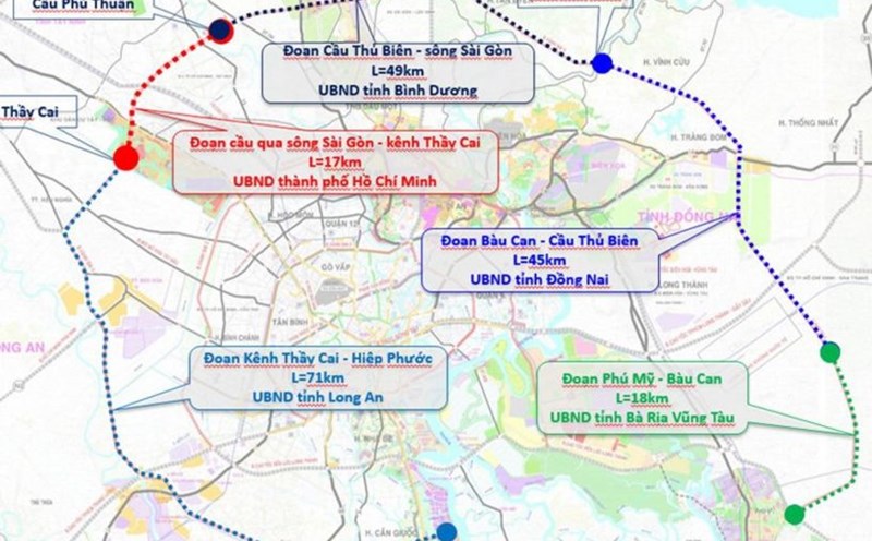 Hướng tuyến Vành đai 4 theo quy hoạch. Ảnh: Sở GTVT TPHCM
