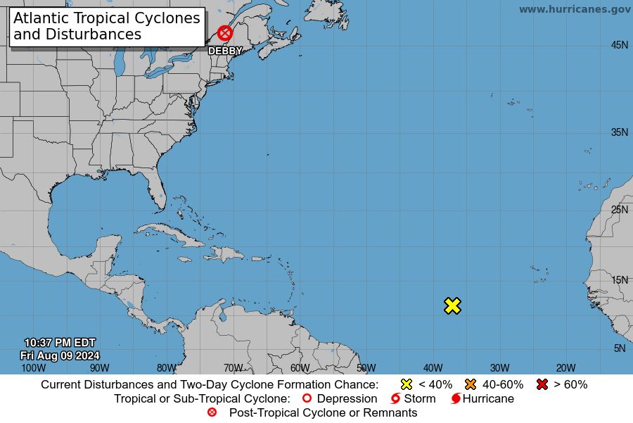 Hurricane Debby has weakened and has been identified as a post-tropical cyclone. Photo: NHC/NOAA