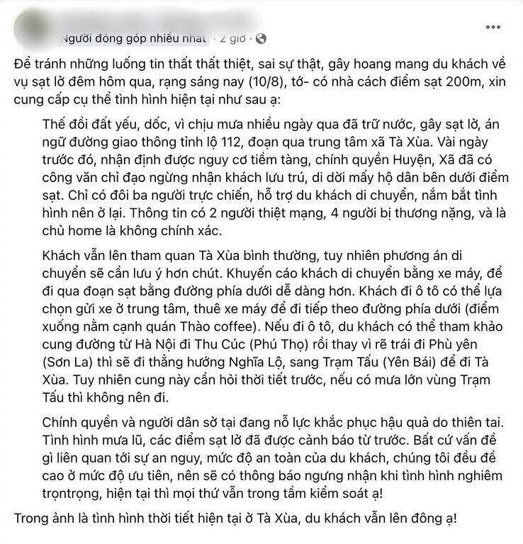 Một tài khoản mạng xã hội khẳng định du khách vẫn có thể lên Tà Xùa bình thường. Ảnh chụp màn hình