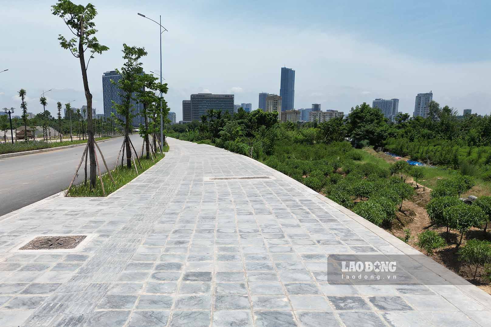 This section of the road, approximately 1km long, has been paved with stone sidewalks, asphalted road surface, planted greenery, and a lighting system.