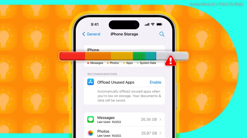 Một số mẹo giúp tránh bị đầy bộ nhớ iPhone. Ảnh: Lucas Gouveia / HowTo Geek