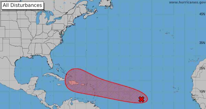 NHC forecast predicts a low-pressure system with a high chance of developing into Hurricane No. 5. Image: NHC/NOAA