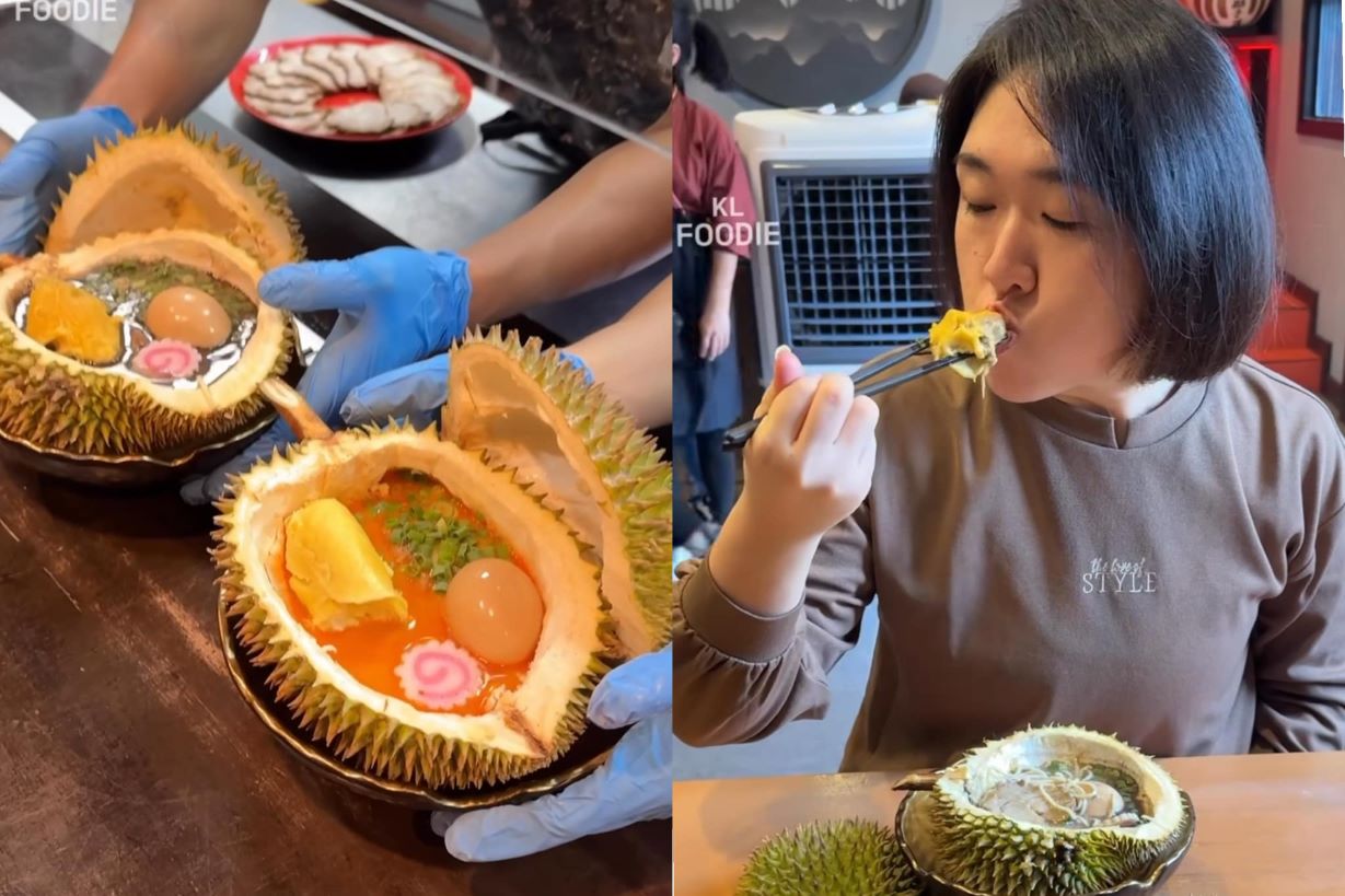 Mì Ramen sầu riêng gây tranh cãi tại một nhà hàng ở Malaysia. Ảnh: Cắt từ video
