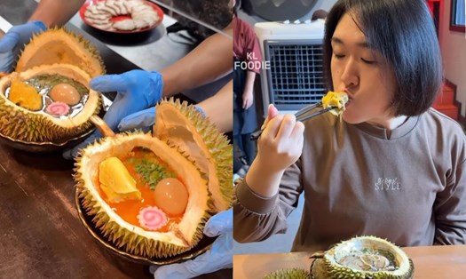 Mì Ramen sầu riêng gây tranh cãi tại một nhà hàng ở Malaysia. Ảnh: Cắt từ video