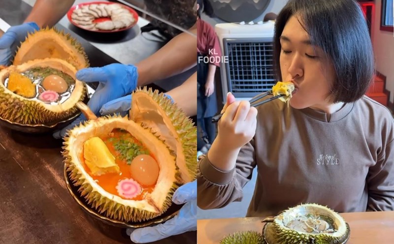 Mì Ramen sầu riêng gây tranh cãi tại một nhà hàng ở Malaysia. Ảnh: Cắt từ video