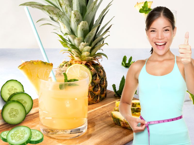 Nước ép dứa và dưa chuột giúp giảm mỡ nội tạng. Đồ họa: Hạ Mây