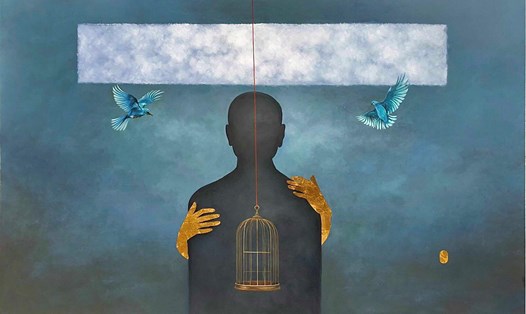 Bóng. Kích thước: 100x180cm. Chất liệu: sơn mài kết hợp. Năm st: 2024. Hoạ sĩ: Nguyễn Mạnh Cường