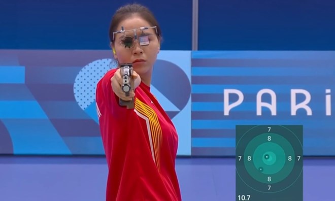 Xa thu Trinh Thu Vinh tai Olympic 2024. Anh: Cat tu video