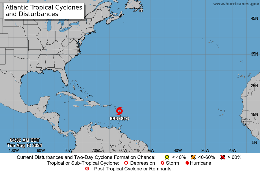 Current location of hurricane Ernesto. Photo: NHC/NOAA