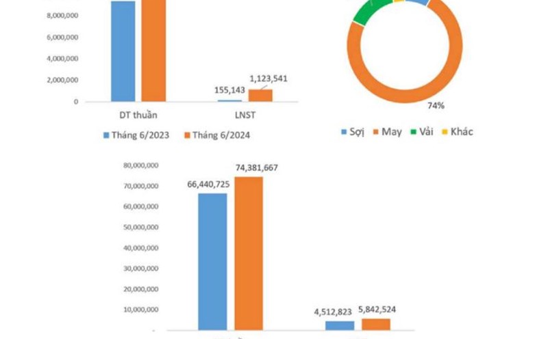Kết quả hoạt động kinh doanh tháng 6 và 6 tháng đầu năm 2024 của Công ty dệt may Thành Công. Ảnh: Tổng công ty may