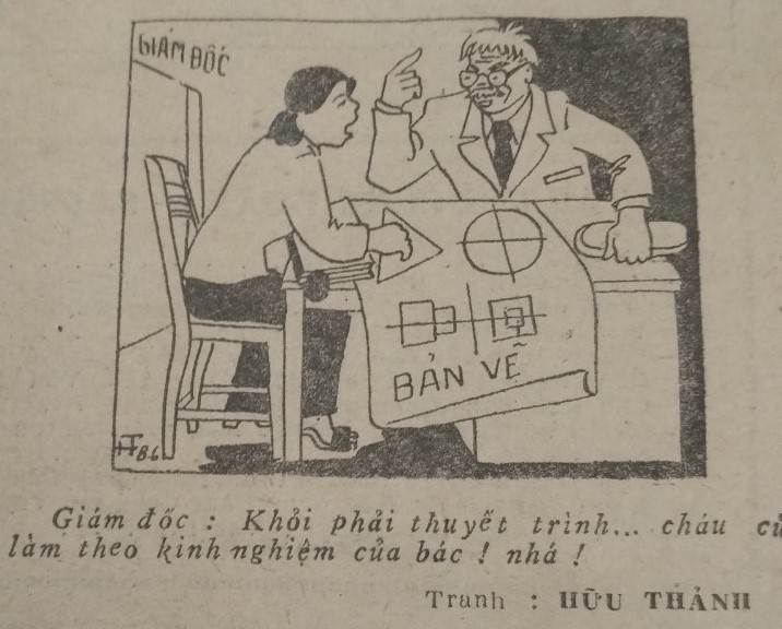 A drawing by Artist Tran Huu Thanh published in Lao Dong Newspaper No. 9, dated February 18, 1987. Photo: Provided by the character