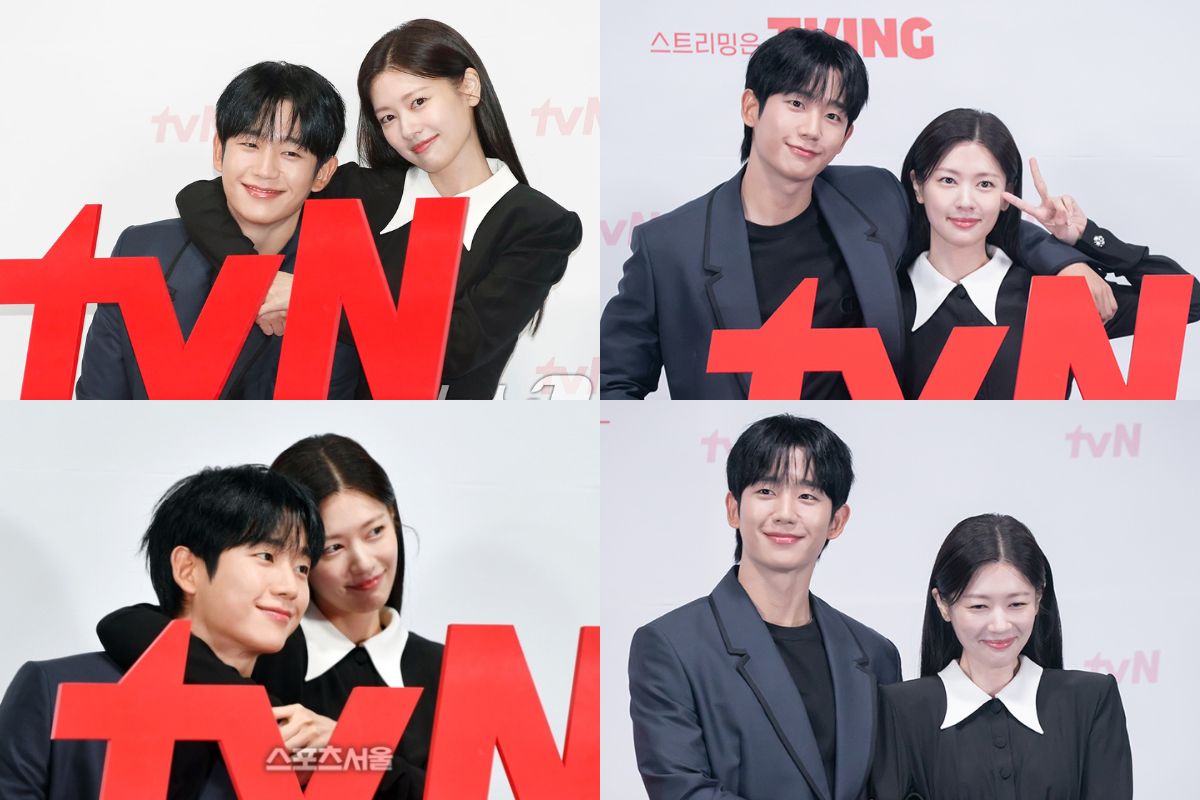 Jung Hae In và Jung So Min tình tứ tại hợp báo. Ảnh: Naver