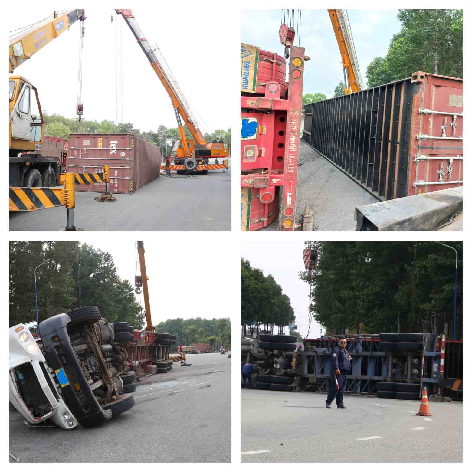 My Phuoc 3 roundabout has many container truck overturns. Photo: Dinh Trong