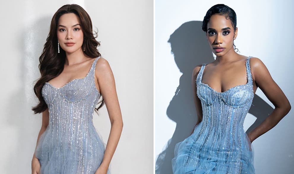 Hoa hậu Lê Hoàng Phương đọ sắc vóc khi diện cùng mẫu váy với Hoa hậu Toni-Ann Singh. Ảnh: NVCC