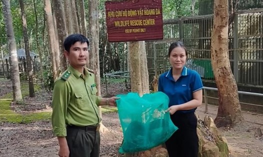Bàn giao cá thể trăn để bảo tồn, thả về tự nhiên. Ảnh: Vườn Chư Mom Ray