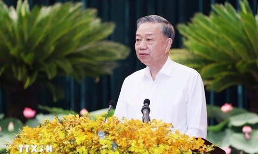 Tổng Bí thư, Chủ tịch nước Tô Lâm phát biểu chỉ đạo tại cuộc làm việc với Thành ủy TP Hồ Chí Minh. Ảnh: Lâm Khánh/TTXVN