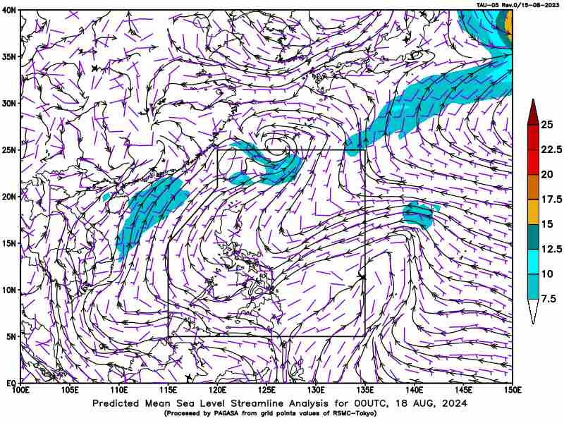 Sea surface wind forecast on August 18, 2024 in the Philippines. Photo: PASAGA