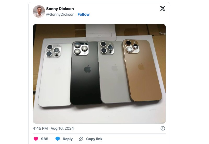 Bài đăng rò rỉ một màu sắc mới có thể xuất hiện trên iPhone 16 Pro. Ảnh: Chụp màn hình
