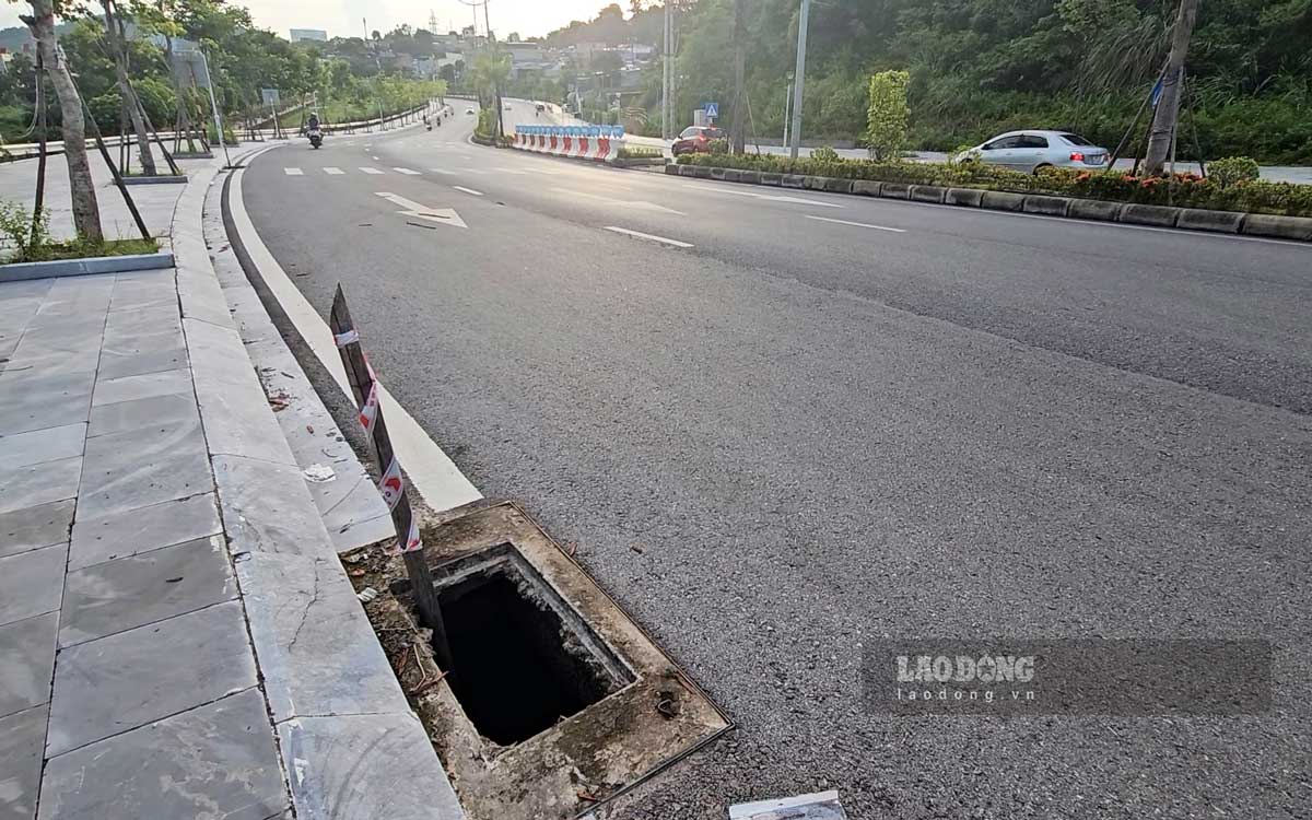 Cần sớm khắc phục các điểm mất nắp cống tại đường bao biển Hạ Long - Cẩm Phả (Quảng Ninh). Ảnh: Đoàn Hưng