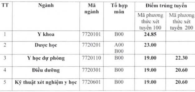 Điểm chuẩn Trường Đại học Y khoa Vinh. Ảnh chụp màn hình