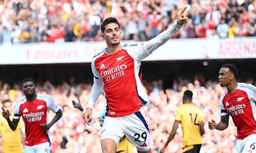 Kai Havertz ghi bàn thắng đầu tiên cho Arsenal tại Premier League 2024-2025.  Ảnh: ARS