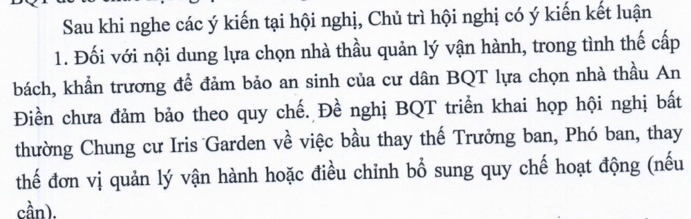 UBND phường Cầu Diễn đề nghị BQT triển khai họp Hội nghị bất thường về việc bầu thay thế Trưởng ban, Phó ban, thay thế đơn vị quản lý vận hành hoặc điều chỉnh bổ sung quy chế hoạt động. Ảnh: Chụp tài liệu