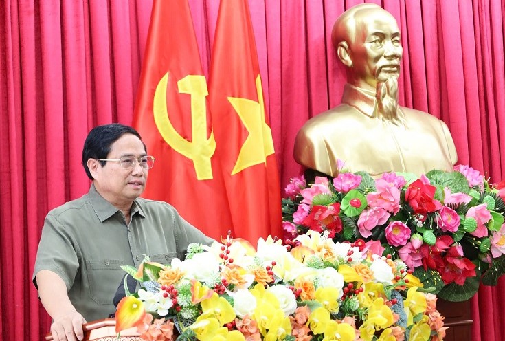 Thủ tướng Chính phủ Phạm Minh Chính phát biểu tại buổi làm việc với Ban Thường vụ Tỉnh ủy Đắk Lắk. Ảnh: Bảo Trung