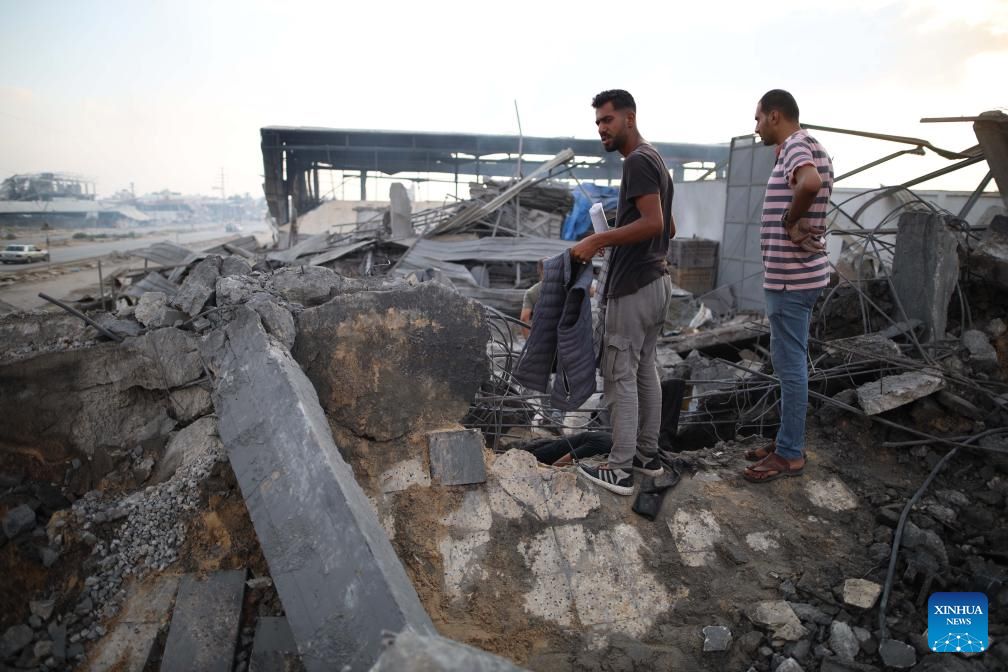 A building is destroyed after Israeli bombing of the Al-Zawaida area in the Gaza Strip, August 17, 2024. Photo: Xinhua