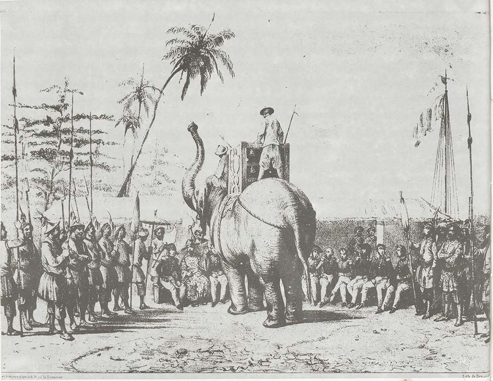 Image in the exhibition about the event in 1825, excerpted from the book "Vietnam in the past through French engravings". Count, Colonel of the French Navy, came to Da Nang to request a consular position and trade, but King Minh Mang refused. Photo: Provided by National Archives Center I