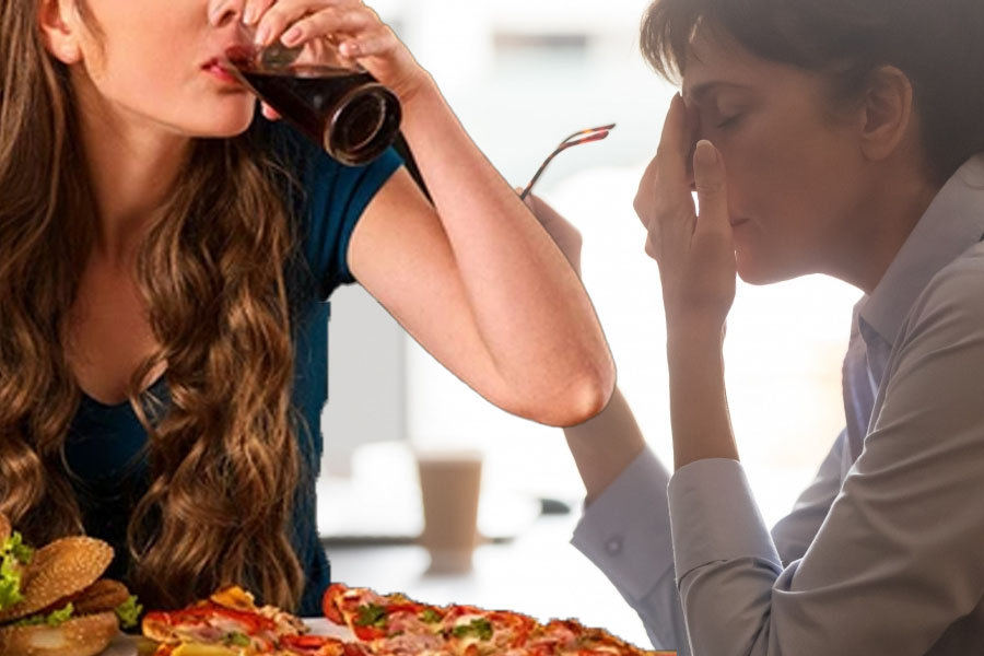 Ăn uống do căng thẳng ảnh hưởng đến cơ thể như thế nào. Đồ hoạ: Thiện Nhân