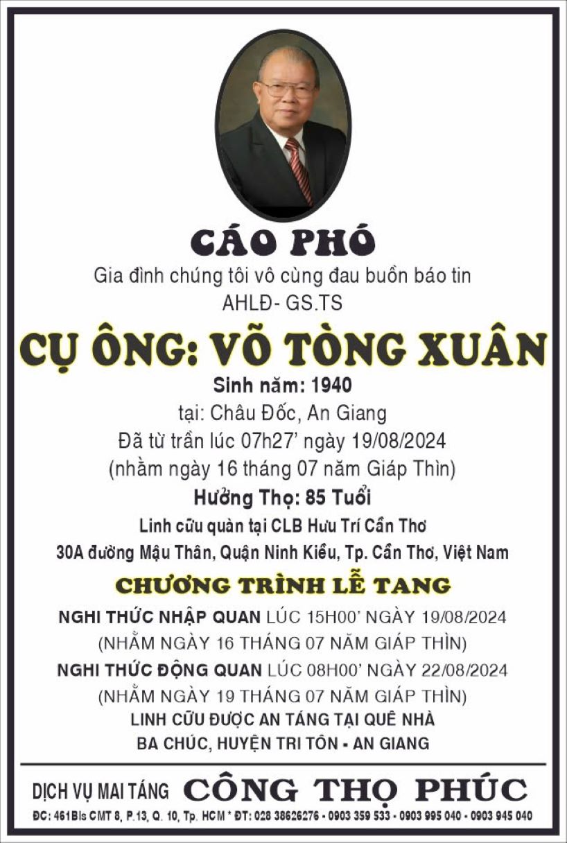 Nội dung cáo pho Giáo sư Võ Tòng Xuân. Ảnh: Lục Tùng