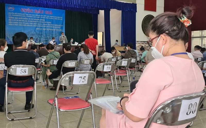 Thanh tra Chính phủ kiến nghị Bộ Công an chỉ đạo điều tra việc trốn thuế khi chuyển nhượng đất, trong đó có đất đấu giá. Trong ảnh là một cuộc đấu giá đất tại Gia Lai. Ảnh: Thanh Tuấn