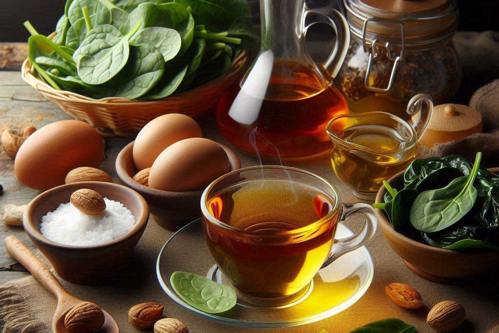 Hâm nóng lại trà và rau bina có thể gây ra những tác động không tốt cho sức khỏe. Ảnh: AI - Ngọc Thùy.