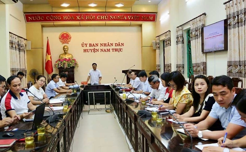 Hội nghị báo cáo sơ bộ đồ án quy hoạch phân khu xây dựng khu công nghiệp Nam Hồng (huyện Nam Trực, tỉnh Nam Định). Ảnh: Cổng TTĐT huyện Nam Trực