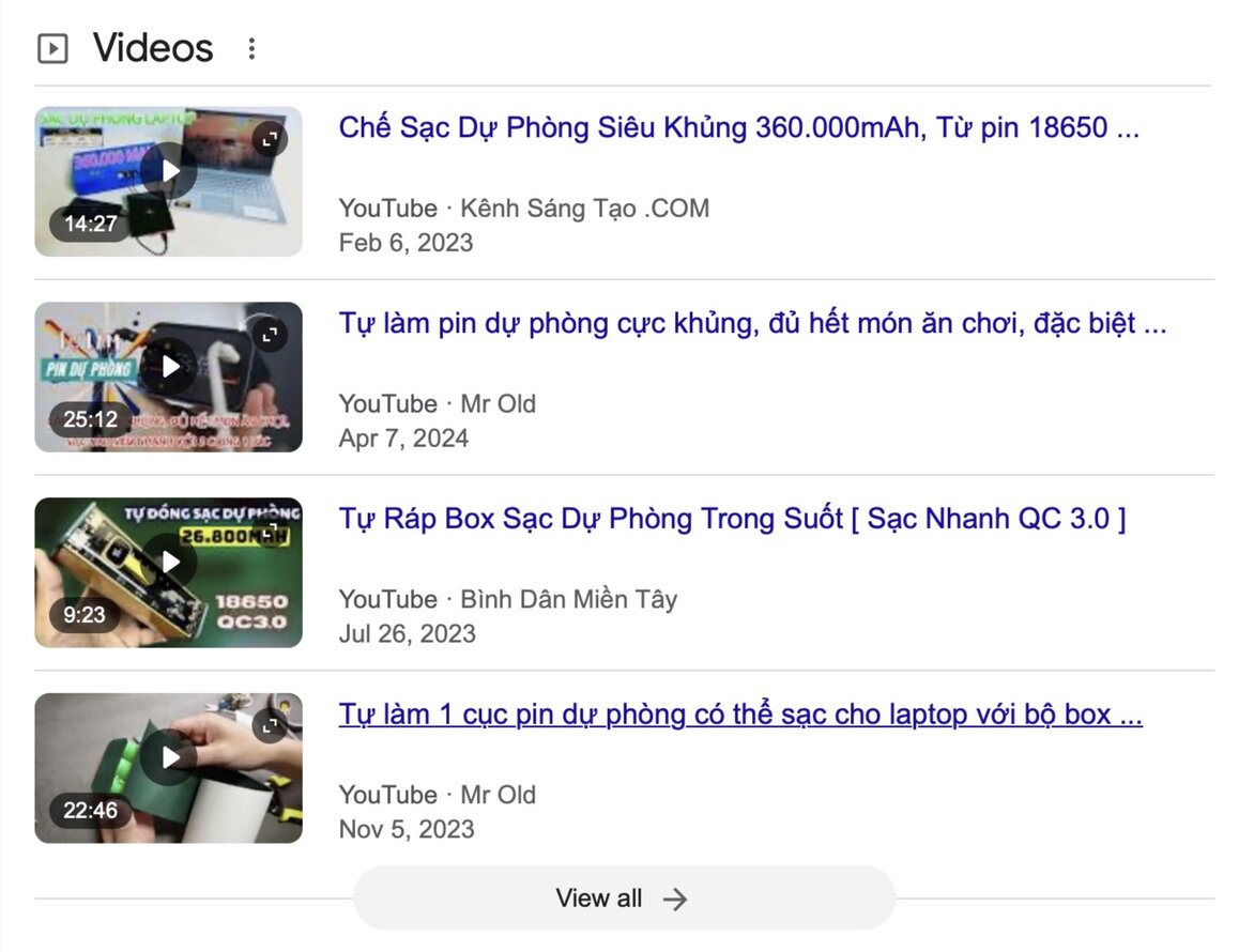 Video hướng dẫn làm pin dự phòng tự chế tràn lan trên mạng. Ảnh: Chụp màn hình